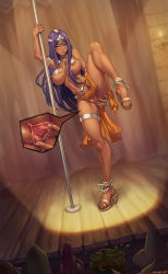 Rule 34 | 1girl, alena (dq4), anklet, anus, armlet, audience, bikini, bikini top only, breasts, brey, choker, chunsoft, circlet, clift, clitoris, dark-skinned female, dark skin, dragon quest, dragon quest iv, enix, feet, female focus, functionally nude, head chain, heroine (dq4), high heels, highres, jewelry, large breasts, leg lift, leg up, legs, loincloth, long hair, long legs, looking at viewer, lots of jewelry, manya (dq4), matching hair/eyes, naughty face, navel, nipples, no panties, open shoes, pelvic curtain, pole, pole dancing, presenting, purple eyes, purple hair, pussy, pussy juice, ryan (dq4), shoes, smile, solo, solo focus, speh, spread pussy, square enix, stage, stripper, stripper pole, sweat, swimsuit, thighlet, thighs, toe ring, toes, toned, torneko, uncensored, urethra, wardrobe malfunction