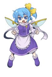 Rule 34 | 1girl, blue eyes, blue hair, breasts, cape, cirno, daiyousei, fairy wings, fangs, full body, fusion, highres, letty whiterock, matching hair/eyes, ribbon, side ponytail, small breasts, solo, toto (hitori othello), touhou, transparent background, wings