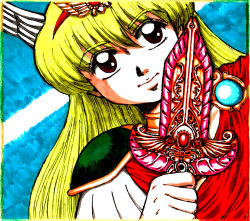 Rule 34 | 1990s (style), akazukin chacha, blonde hair, head, highres, magical princess, sword, weapon