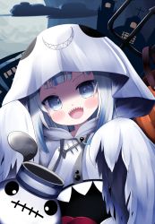Rule 34 | 1girl, :d, absurdres, bloop (gawr gura), blue eyes, blue hair, cloud, cocozasa, commentary, drawstring, english commentary, full moon, gawr gura, ghost costume, grey hair, halloween, halloween costume, highres, hololive, hololive english, hood, hood up, hoodie, long sleeves, looking at viewer, moon, multicolored hair, night, open mouth, outdoors, sharp teeth, sleeves past fingers, sleeves past wrists, smile, solo, streaked hair, teeth, torn clothes, torn sleeves, virtual youtuber, white hoodie, wide sleeves
