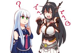 Rule 34 | + +, 10s, 2girls, ?, aoki hagane no arpeggio, black gloves, black hair, blue hair, blue sailor collar, blunt bangs, breasts, commentary request, crossover, detached sleeves, drooling, elbow gloves, fingerless gloves, gloves, green eyes, headgear, hime cut, index finger raised, iona (aoki hagane no arpeggio), kantai collection, large breasts, long hair, masou, midriff, miniskirt, multiple girls, nagato (kancolle), navel, necktie, red eyes, red necktie, sailor collar, saliva, silver hair, simple background, skirt, upper body, white background, white skirt