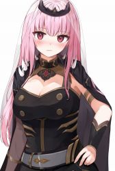 Rule 34 | 1girl, black cape, black dress, blush, breasts, cape, cleavage, closed mouth, commentary request, dress, hand on own hip, highres, hololive, hololive english, long hair, looking at viewer, medium breasts, mori calliope, nose blush, pink hair, racchi., red eyes, see-through, simple background, solo, spikes, tiara, upper body, veil, very long hair, virtual youtuber, white background