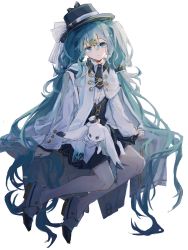 Rule 34 | 1girl, absurdres, alternate costume, animal, animal on lap, aqua eyes, aqua hair, black headwear, black skirt, commentary, english commentary, expressionless, hair ornament, hat, hat ribbon, hatsune miku, highres, jacket, large hat, long hair, long sleeves, looking at viewer, michiki kokuyou, mini hat, mini top hat, on lap, rabbit, rabbit yukine, ribbon, sitting, skirt, snowflake hair ornament, snowflake ornament, top hat, transparent background, twintails, very long hair, vocaloid, white jacket, white ribbon, yuki miku, yuki miku (2020), yuki miku (2020) (applicant)