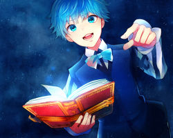 Rule 34 | 10s, 1boy, blue eyes, blue hair, book, bow, bowtie, fate/extra, fate/extra ccc, fate (series), hans christian andersen (fate), male focus, matching hair/eyes, nanacan aki, solo, vest