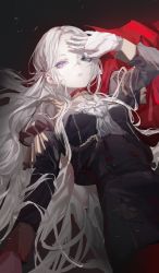 Rule 34 | 1girl, breasts, cape, closed mouth, edelgard von hresvelg, fire emblem, fire emblem: three houses, garreg mach monastery uniform, gloves, hair ornament, hair ribbon, highres, long hair, long sleeves, looking at viewer, nintendo, pantyhose, purple eyes, red cape, ribbon, simple background, small breasts, solo, suimin (sui 0y0), white hair