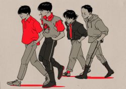 Rule 34 | 4boys, akira (manga), boots, cigarette, kai (akira), kaneda shoutarou (akira), multiple boys, pants, shima tetsuo, tagme, walking, yamagata