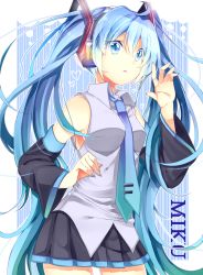 Rule 34 | 1girl, bad id, bad pixiv id, blue eyes, blue hair, character name, detached sleeves, hatsune miku, highres, long hair, matching hair/eyes, necktie, pochimeron, skirt, solo, twintails, very long hair, vocaloid