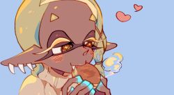 blonde_hair dark-skinned_female dark_skin earrings eating fang frye_(splatoon) gradient_skin imagawayaki inkling jewelry multiple_earrings nintendo oumi_candy splatoon_(series) splatoon_3 tentacle_hair tooth_earrings