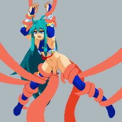 Rule 34 | 1boy, anal, armpits, blue eyes, elbow gloves, gloves, goushu, long hair, lowres, m.u.g.e.n, male penetrated, mira misciano, navel, original, penis, penis milking, pixel art, solo, tentaclejob, tentacles, tentacles on male, testicles, thighhighs, trap