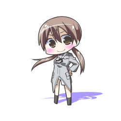 Rule 34 | 1girl, bad id, bad pixiv id, brown hair, chibi, gertrud barkhorn, hajime (kin&#039;you club), military, military uniform, panties, solo, strike witches, twintails, underwear, uniform, world witches series, yellow eyes