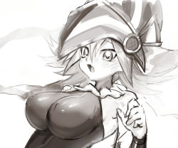 Rule 34 | 1girl, blush, breasts, covered erect nipples, gagaga girl, knhrpnkt, large breasts, monochrome, open mouth, yu-gi-oh!