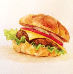 Rule 34 | absurdres, beige background, cheese, food, food focus, burger, highres, lettuce, meat, no humans, onion, onions, sibu (orange peel), simple background, tomato, vegetable