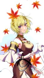 Rule 34 | bare shoulders, blonde hair, choker, citrinne (fire emblem), detached sleeves, dress, feather hair ornament, feathers, fire emblem, fire emblem engage, gold choker, hair ornament, highres, jewelry, long dress, looking at viewer, mu tu bu, necklace, nintendo, red eyes, shawl, short hair, simple background, white background