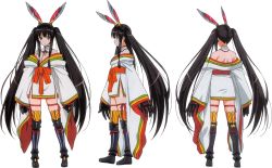 Rule 34 | 1girl, absurdres, black hair, breasts, character sheet, female focus, highres, kaguya (queen&#039;s blade), large breasts, long hair, queen&#039;s blade, queen&#039;s blade grimoire, simple background, solo, twintails, very long hair, white background