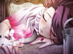 Rule 34 | 1girl, blush, brown hair, game cg, hell guide, indoors, m no violet, sleeping, solo