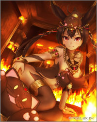 Rule 34 | 1girl, animal, animal ears, animal on head, armlet, bad id, bad pixiv id, bastet (mythology), blush, bodypaint, bracelet, brown hair, cat, cat on head, censored, circlet, convenient censoring, jewelry, long hair, lots of jewelry, nude, on head, original, red eyes, smile, solo, ss39, thigh strap