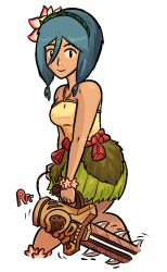 Rule 34 | 1girl, artist request, blue hair, chainsaw, dark skin, dark-skinned female, female focus, indivisible, leilani, solo, tagme, weapon