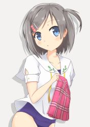 Rule 34 | 10s, 1girl, blue eyes, hentai ouji to warawanai neko., kurobane (fukurou15), school swimsuit, school uniform, short hair, side ponytail, swimsuit, swimsuit under clothes, tsutsukakushi tsukiko