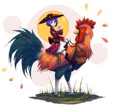 Rule 34 | 1girl, adapted costume, bird, boots, bowl, bowl hat, brown footwear, chicken, commentary, hat, japanese clothes, kimono, kunochai, looking at viewer, mini person, minigirl, obi, pixel art, purple hair, red eyes, riding, rooster, sash, sitting, solo, sukuna shinmyoumaru, touhou, transparent background, v, white background