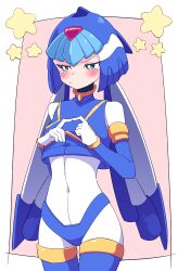 Rule 34 | 1girl, absurdres, blue eyes, blush, buzzlyears, closed mouth, covered navel, fairy leviathan (mega man), highres, mega man (series), mega man zero (series), solo