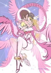 Rule 34 | 2girls, angel, angel girl, angewomon, belt, digimon, looking at another, multiple girls, wings, yagami hikari