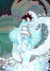 Rule 34 | 1girl, dancing, dragon, dress, fire emblem, fire emblem: the blazing blade, highres, long hair, looking at viewer, ninian, nintendo, red eyes, sky, smile, star (sky), starry sky, tempenite