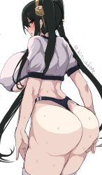 Rule 34 | absurdres, ass, black hair, blush, breasts, buruma, earrings, gold earrings, gold hairband, gym shirt, gym uniform, hairband, highres, huge ass, huge breasts, jewelry, looking at viewer, looking back, red eyes, rihito akane, shirt, spy x family, tagme, thighhighs, twintails, yor briar