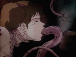 Rule 34 | 1girl, animated, animated gif, brown hair, cum, ejaculation, facial, glowing, interspecies, ito akemi, lowres, monster, open mouth, oral, restrained, saliva, slime, tentacles, twintails, urotsukidouji