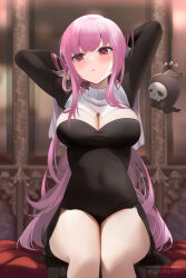 Rule 34 | 1girl, breasts, cleavage, death (entity), grim reaper, habit, hololive, hololive english, large breasts, long hair, mori calliope, mujinbensin, nun, pink eyes, pink hair, red eyes, straight hair, virtual youtuber