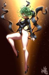Rule 34 | 1girl, ass, breasts, curly hair, curvy, fantasy, floating, flying, glowing, green hair, high heels, highres, hip focus, kawer, levitation, magic, one-punch man, psychic, short hair, solo, tatsumaki, telekinesis, thick thighs, thighs, wide hips