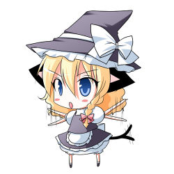 Rule 34 | 1girl, animal ears, bad id, bad pixiv id, blonde hair, cat ears, cat girl, cat tail, chibi, female focus, hat, kemonomimi mode, kirisame marisa, long hair, lowres, meiya neon, simple background, solo, tail, touhou, waving arms, white background, witch, witch hat