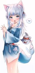 Rule 34 | 1girl, absurdres, animal costume, animal ear fluff, animal ears, bloop (gawr gura), blue hair, blue hoodie, blue nails, blunt bangs, blush, breasts, cat ears, fins, fish tail, gawr gura, gawr gura (1st costume), grey hair, heart, highres, hololive, hololive english, hood, hoodie, looking at viewer, medium hair, multicolored hair, nail polish, nyaruin, open mouth, shark costume, shark girl, shark tail, sharp teeth, sidelocks, small breasts, spoken heart, streaked hair, tail, teeth, two side up, upper teeth only, virtual youtuber