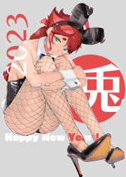 Rule 34 | 1girl, 2023, absurdres, ahoge, alternate costume, animal ears, bare shoulders, black hairband, black leotard, bow, bowtie, chinese zodiac, commentary request, fake animal ears, fake tail, fishnet pantyhose, fishnets, full body, gundam, gundam suisei no majo, hair between eyes, hairband, happy new year, high heels, highres, hugging own legs, leotard, long hair, long legs, looking at viewer, low ponytail, naruse hirofumi, new year, pantyhose, parted lips, playboy bunny, rabbit ears, rabbit tail, red hair, solo, strapless, strapless leotard, suletta mercury, tail, thick eyebrows, wrist cuffs, year of the rabbit