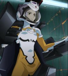 Rule 34 | 00s, 1girl, bodysuit, flat chest, gundam, gundam 00, pilot suit, screencap, silver hair, solo, soma peries, stitched, third-party edit, yellow eyes