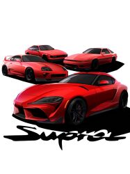 Rule 34 | car, highres, motor vehicle, no humans, original, red car, shadow, spoiler (automobile), sports car, toyota, toyota supra, toyota supra mk iii, toyota supra mk iv, toyota supra mk v, tsu-chan, vehicle focus, vehicle name, white background