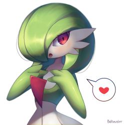 Rule 34 | 1girl, absurdres, artist name, bad id, bad pixiv id, bellavoirr, blurry, blush, bob cut, chromatic aberration, colored skin, creatures (company), depth of field, female focus, flat chest, game freak, gardevoir, gen 3 pokemon, green hair, green skin, hair over one eye, hands up, heart, highres, light blush, looking to the side, multicolored skin, nintendo, open mouth, pokemon, pokemon (creature), red eyes, shiny skin, short hair, signature, simple background, solo, speech bubble, spoken heart, standing, tongue, tongue out, two-tone skin, upper body, white background, white skin