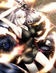 Rule 34 | 1girl, absurdres, arm up, armpits, blonde hair, breasts, fate/grand order, fate (series), foo (pixiv54892036), fur-trimmed jacket, fur trim, highres, huge filesize, jacket, jeanne d&#039;arc (fate), jeanne d&#039;arc alter (fate), jeanne d&#039;arc alter (ver. shinjuku 1999) (fate), medium breasts, off shoulder, official alternate costume, short hair, solo, standard bearer, sword, weapon, wicked dragon witch ver. shinjuku 1999, yellow eyes