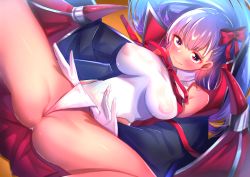 Rule 34 | 1girl, bb (fate), bb (fate) (all), bb (swimsuit mooncancer) (fate), bb (swimsuit mooncancer) (third ascension) (fate), black coat, blue hair, blush, breasts, closed mouth, coat, commentary request, covered erect nipples, fate/grand order, fate (series), frontal wedgie, gloves, gradient hair, hair ribbon, highres, horonamin, large breasts, leotard, long hair, looking at viewer, multicolored hair, nipples, partially visible vulva, purple hair, red eyes, red ribbon, ribbon, smile, solo, spread legs, wedgie, white gloves, white leotard