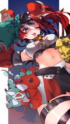 Rule 34 | 1girl, absurdres, animal ear fluff, animal ears, detached sleeves, hakos baelz, highres, hololive, hololive english, kenji17, midriff, mouse ears, mouse girl, mouse tail, multicolored hair, navel, red hair, tail, tongue, tongue out, twintails, virtual youtuber