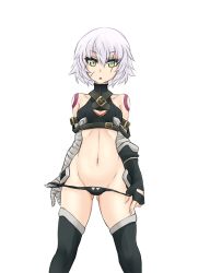 Rule 34 | 1girl, bandaged arm, bandages, bare shoulders, black gloves, black panties, boots, breasts, elbow gloves, facial scar, fate/grand order, fate (series), fingerless gloves, gloves, green eyes, highres, jack the ripper (fate/apocrypha), looking at viewer, lowleg, lowleg panties, navel, panties, parted lips, scar, scar across eye, scar on cheek, scar on face, short hair, silver hair, simple background, single glove, small breasts, solo, standing, thigh boots, thighhighs, thighs, underwear, white background