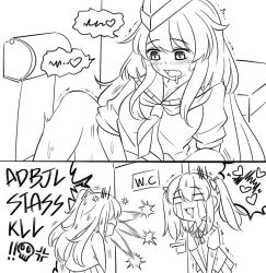 Rule 34 | 2koma, 3girls, afterimage, anger vein, bow, collared shirt, comic, crying, crying with eyes open, door, dress shirt, drooling, garrison cap, girls&#039; frontline, greyscale, guin guin, hair bow, hat, have to pee, heart, implied masturbation, long hair, monochrome, mouth drool, multiple girls, neckerchief, ntw-20 (girls&#039; frontline), one side up, pleated skirt, sailor collar, school uniform, serafuku, shirt, short sleeves, sitting, skirt, skull, spoken heart, spread legs, streaming tears, sweat, tears, toilet paper, trembling, twintails, ump45 (girls&#039; frontline), ump9 (girls&#039; frontline), very long hair
