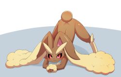 Rule 34 | 1girl, absurdres, animal ears, black sclera, body fur, colored sclera, creatures (company), flexible, full body, furry, furry female, game freak, gen 4 pokemon, hands on ground, highres, jack-o&#039; challenge, lopunny, nintendo, no humans, pokemon, pokemon (creature), rabbit ears, rabbit girl, red eyes, smile, solo, spread legs, sum (ganach24), top-down bottom-up, wide spread legs