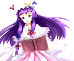 Rule 34 | 1girl, book, female focus, hat, long hair, patchouli knowledge, purple hair, sakura ani, solo, touhou, white background