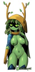 Rule 34 | 1girl, adventure time, boots, breasts, breasts apart, cape, cleft of venus, colored sclera, colored skin, cowboy shot, cropped legs, facing viewer, female focus, green eyes, green sclera, green skin, highres, hood, hood up, horns, huntress wizard, looking at viewer, medium breasts, minuspal, naked cape, navel, nipples, nude, plant hair, pussy, simple background, solo, standing, stomach, tagme, thigh boots, thighhighs, uncensored, white background
