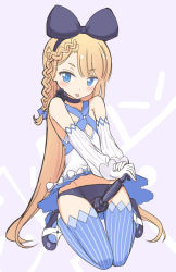 Rule 34 | 1girl, :p, alicia solid, blonde hair, blue eyes, blue thighhighs, blush, bow, braid, choker, dress, elbow gloves, flat chest, full body, gloves, hair bow, itamochi, long hair, niconi solid, niconico, panties, scepter, single braid, solo, striped clothes, striped thighhighs, thighhighs, tongue, tongue out, underwear, very long hair