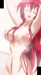 Rule 34 | closed eyes, high school dxd, highres, navel, nipples, nude, open mouth, red hair, rias gremory, screencap, showering, stitched, third-party edit, wet