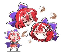 Rule 34 | 1girl, angry, bow, cape, chibi, clenched teeth, disembodied head, hair bow, red eyes, red hair, sekibanki, shinapuu, short hair, skirt, solo, teeth, touhou