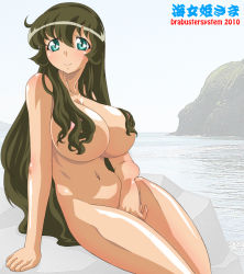 Rule 34 | 1girl, brabustersystem, breasts, brown hair, censored, convenient censoring, green eyes, hair censor, hair over breasts, huge breasts, long hair, magutan, md5 mismatch, nude, smile, solo