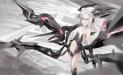 Rule 34 | 1girl, armor, bad id, bad pixiv id, bare shoulders, bute (butegram), buts, child, colored eyelashes, eyelashes, highres, looking at viewer, mecha musume, navel, original, short hair, solo, standing, wallpaper, white hair