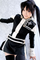 Rule 34 | 1girl, asian, black hair, black thighhighs, blue eyes, breasts, color contacts, cosplay, d.gray-man, dutch angle, indoors, kipi-san, lenalee lee, lenalee lee (cosplay), long hair, looking at viewer, mole, petite, photo (medium), small breasts, solo, thighhighs, twintails, uniform, zettai ryouiki